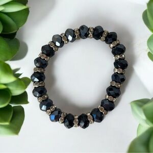 Stretch Bracelet Crystal Rhinestone Blue black Faceted Beads Elegant..